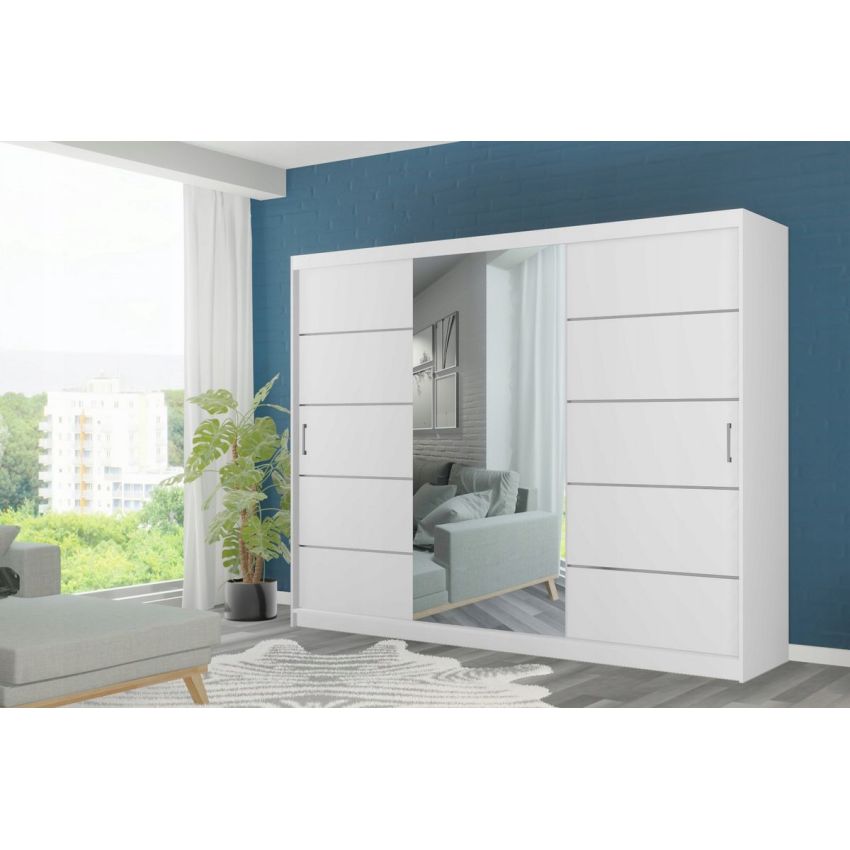 Dressing Ory, alb, 3 usi, cu oglinda, 250 cm