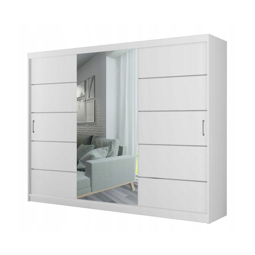Dressing Ory, alb, 3 usi, cu oglinda, 250 cm