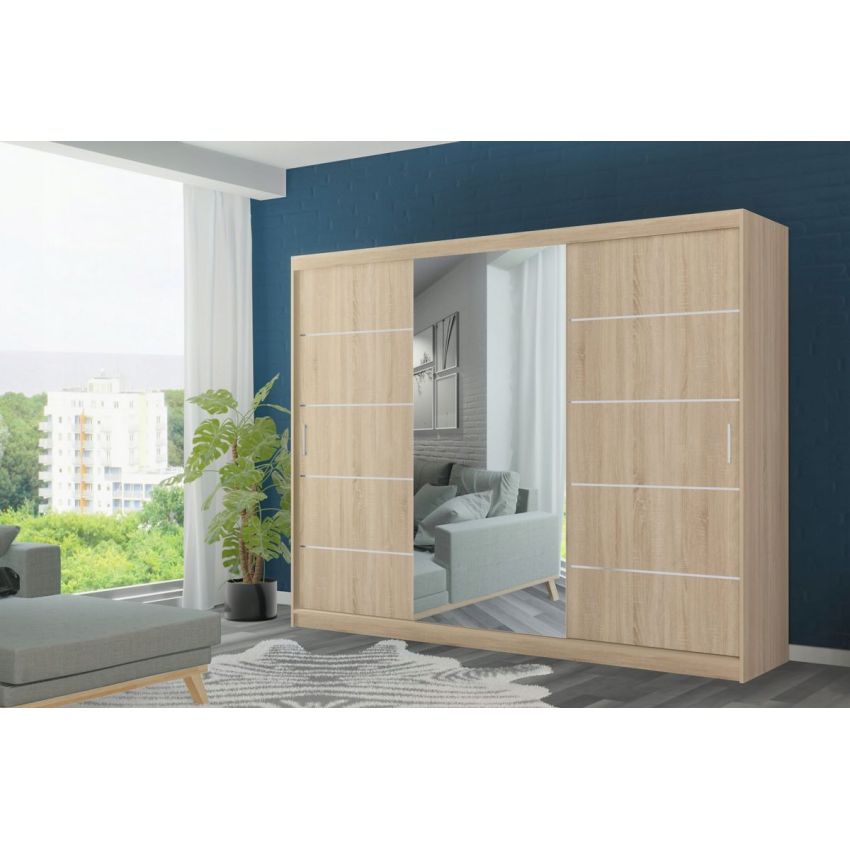 Dressing Ory, sonoma, 3 usi, cu oglinda, 250 cm