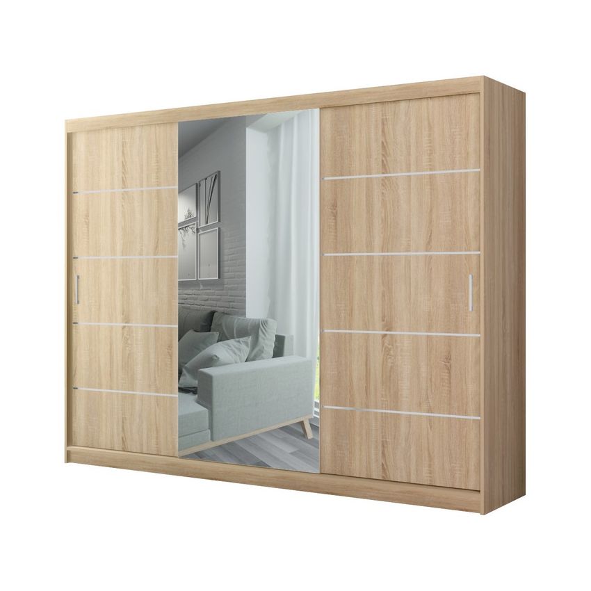 Dressing Ory, sonoma, 3 usi, cu oglinda, 250 cm