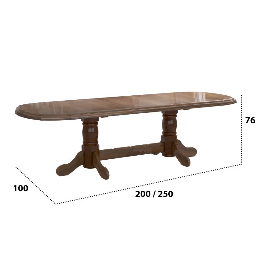 Set masa extensibila jork 200x250 cm, lemn masiv nuc, cu 10 scaune tapitate stofa maro, s-37 O15