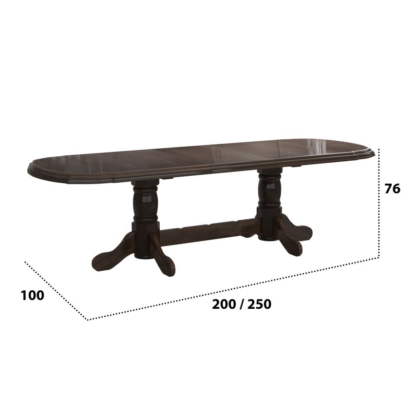 Set masa extensibila jork 200x250 cm, lemn masiv wenge, cu 10 scaune tapitate stofa maro, s-38 W2