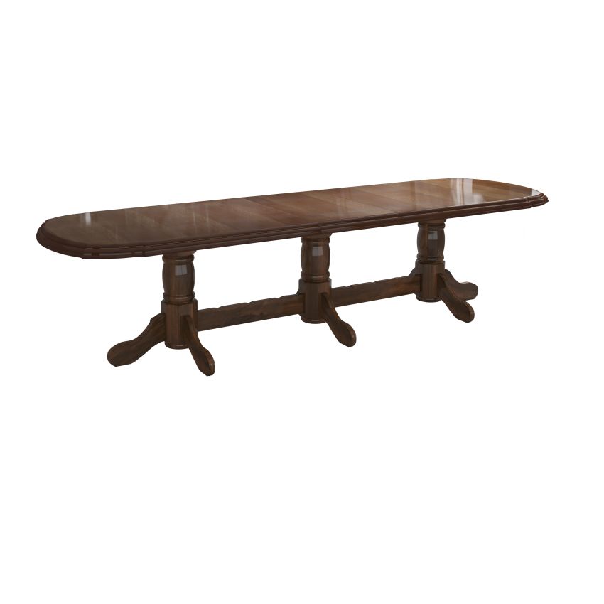 Set masa extensibila jork 250-300x100 cm, lemn masiv nuc, cu 12 scaune tapitate stofa maro, s-37 O2