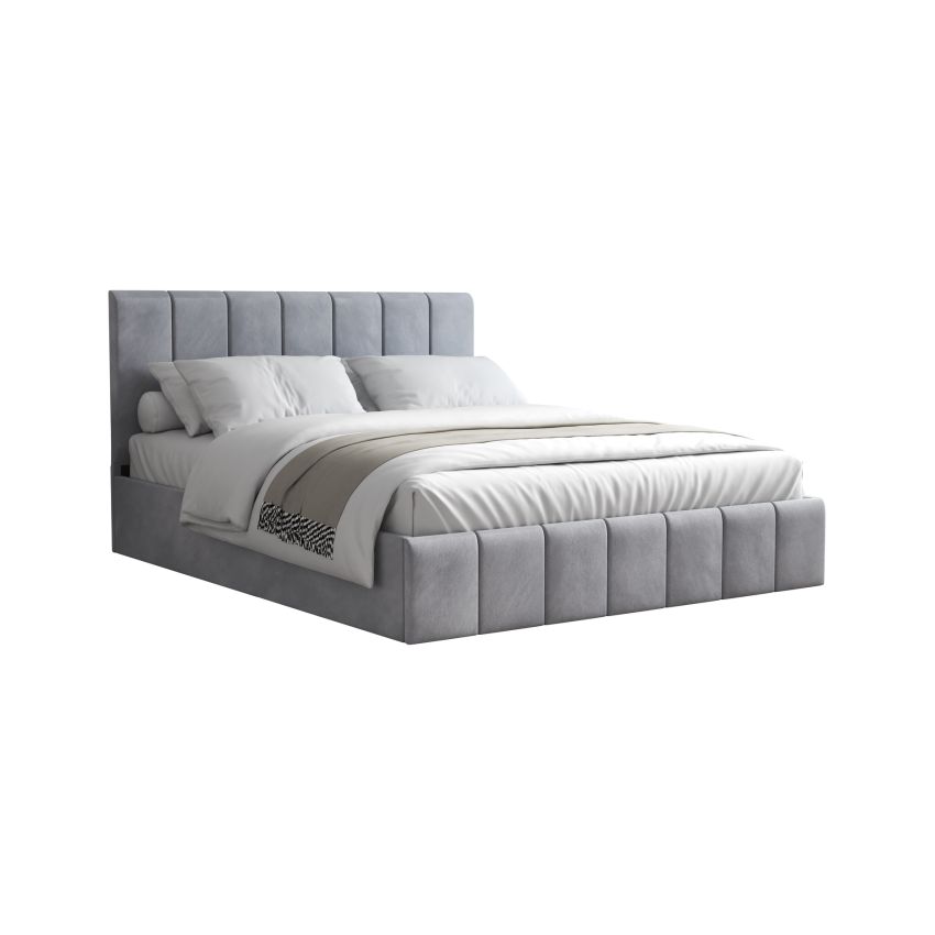 Pat Cozy cu saltea, 160x200 cm, gri deschis, suport saltea din PAL