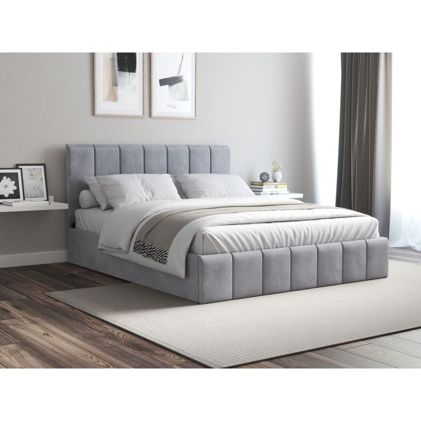 Pat Cozy cu saltea, 160x200 cm, gri deschis, suport saltea din PAL