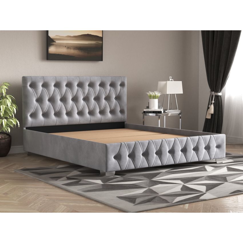 Pat Patrizia, 160x200 cm, cu picioare metalice, Gri deschis, somiera din PAL