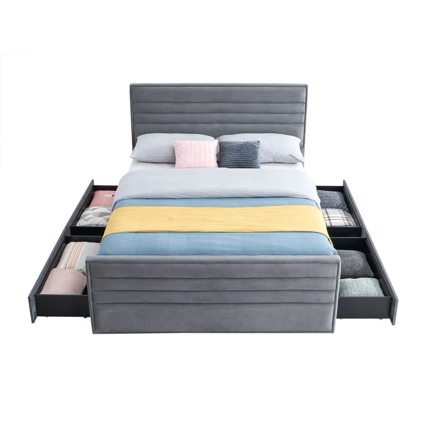 Set Pat 237 tapitat, cu 4 sertare, 2 noptiere, culoare gri