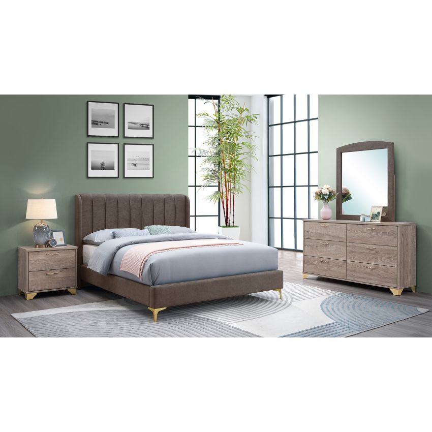 Set pat 1929, 160x200 cm, maro,  2 noptiere, comoda, oglinda