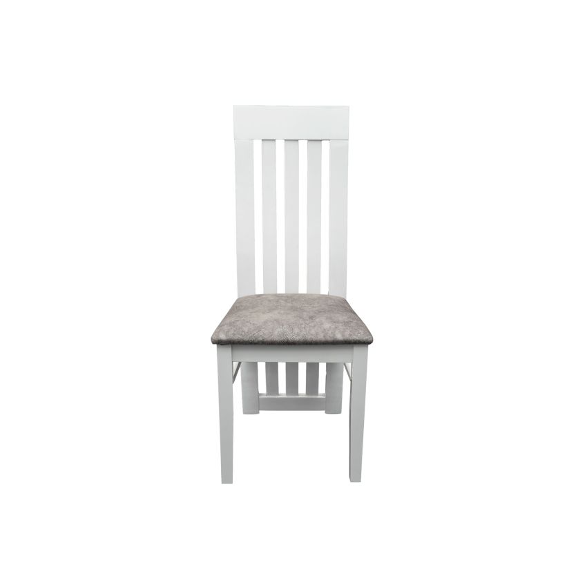 Scaun living S-104, tapitat, alb, tapiterie gri