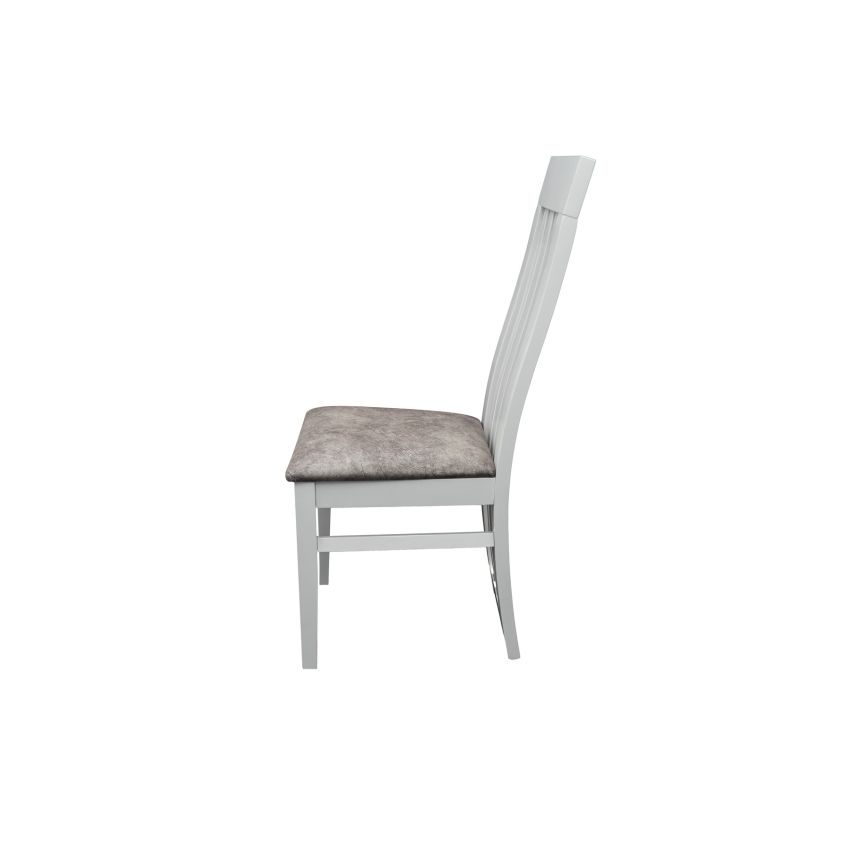 Scaun living S-104, tapitat, alb, tapiterie gri