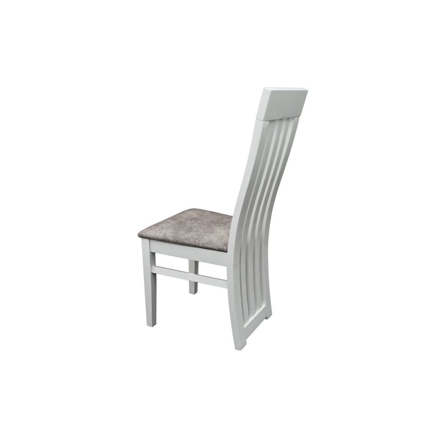 Scaun living S-104, tapitat, alb, tapiterie gri