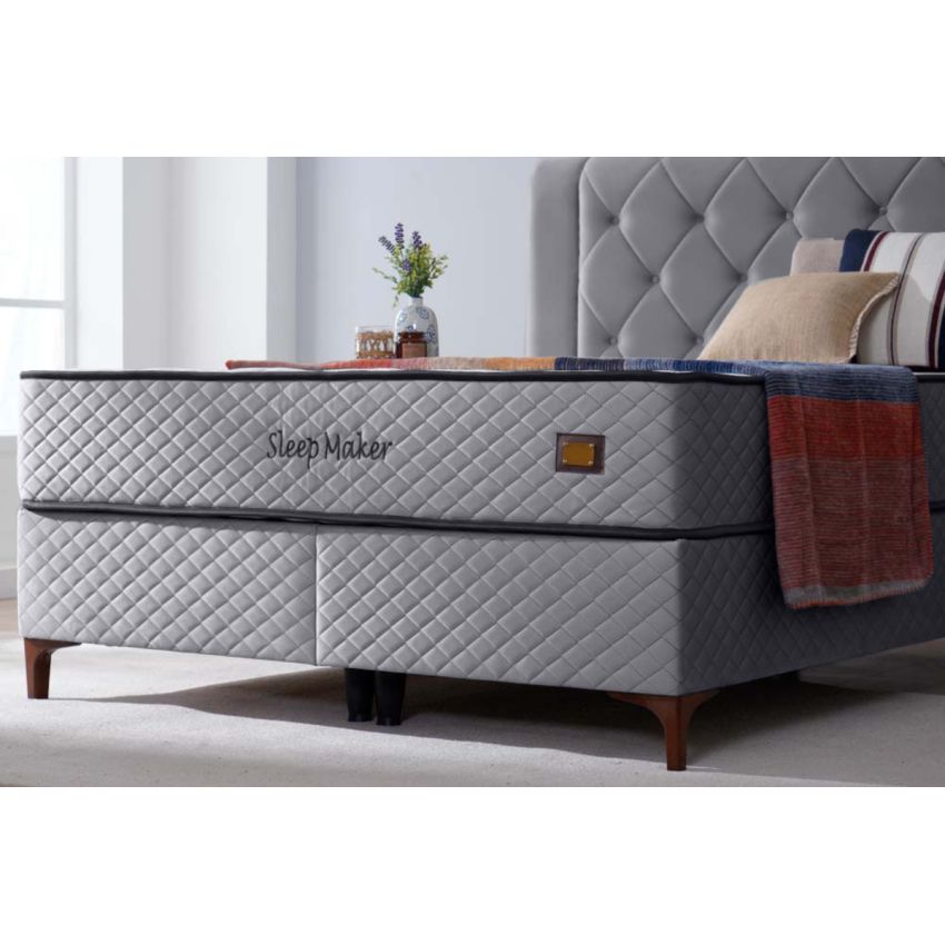 Pat Encanto 160 x 200 , tapitat, cu saltea, culoare gri deschis
