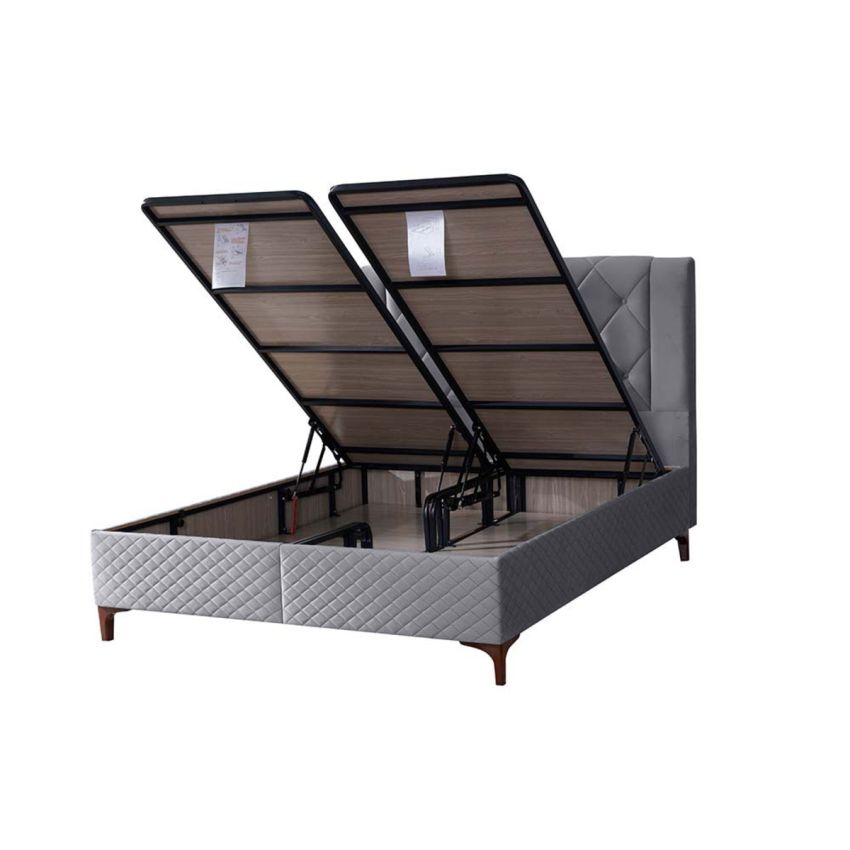 Pat Encanto 160 x 200 , tapitat, cu saltea, culoare gri deschis