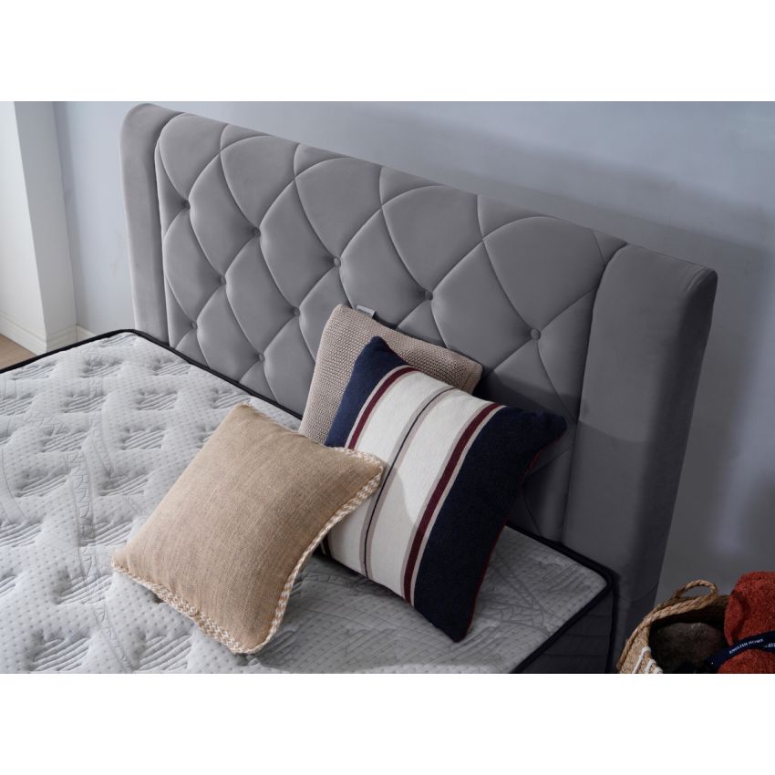 Pat Encanto 160 x 200 , tapitat, cu saltea, culoare gri deschis