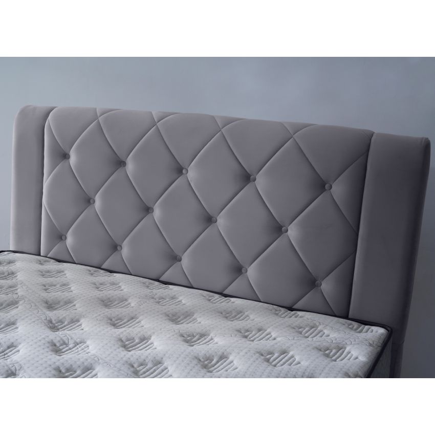 Pat Encanto 160 x 200 , tapitat, cu saltea, culoare gri deschis