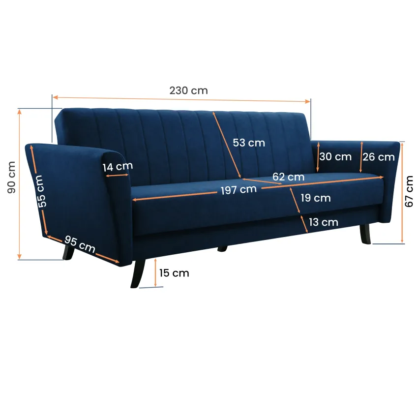 Canapea 3 locuri extensibila Linea, gri inchis