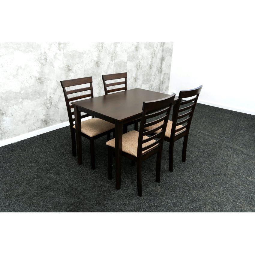 Set masa MBS-37 maro, cu 4 scaune tapitate olive