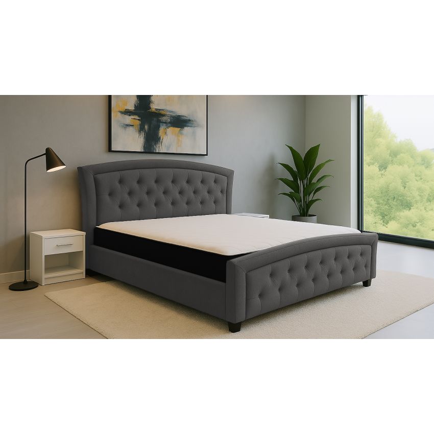 Pat 9050, 160x200, tapitat, Gri, cu 2 noptiere