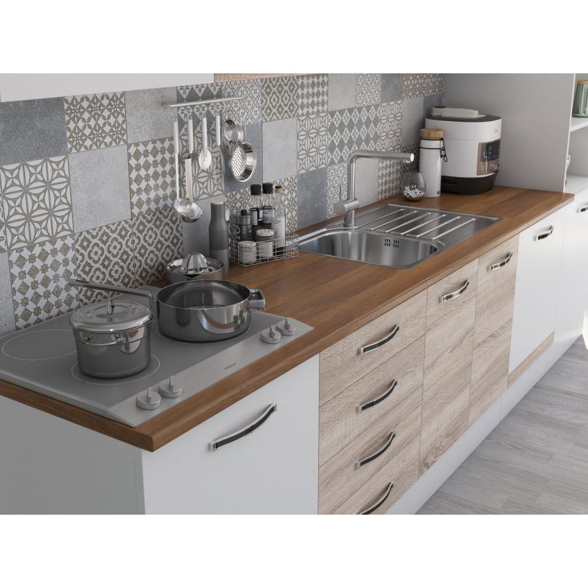 Bucatarie Alfa 320, sonoma/alb, blat termic nuc, corp pentru cuptor incorporabil