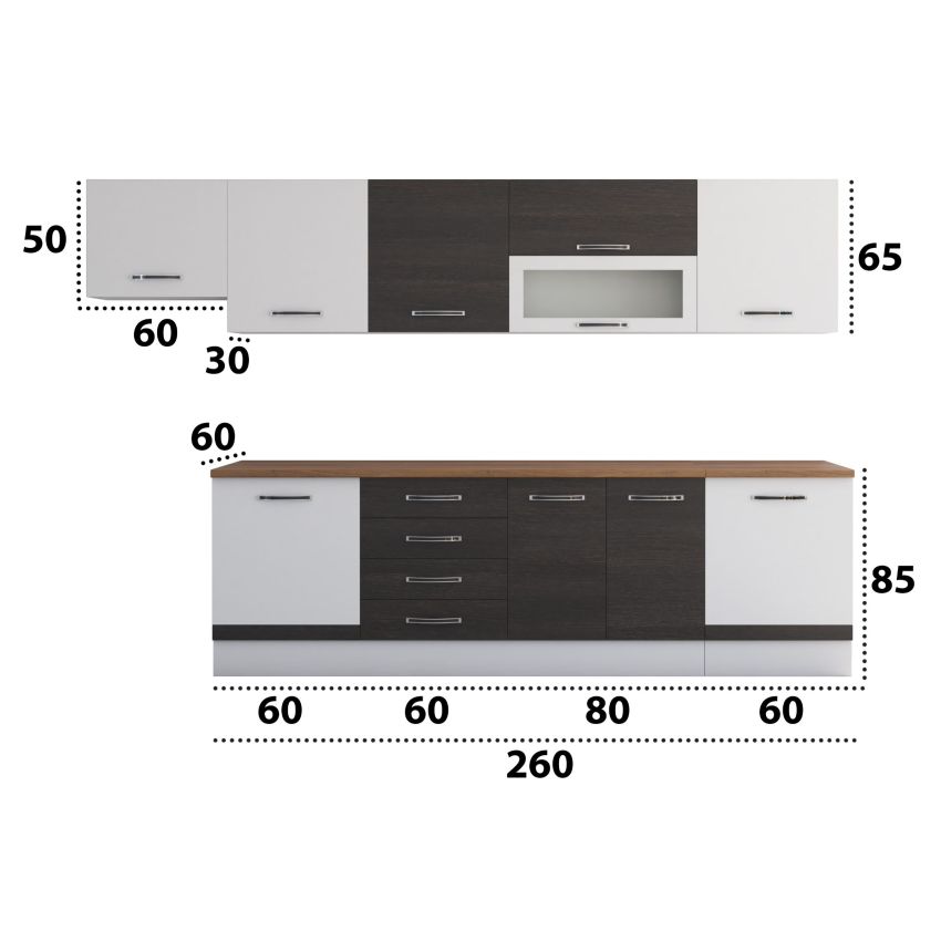Bucatarie Alfa 320, wenge/alb, blat termic nuc, corp hota