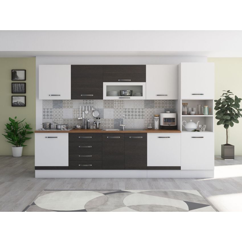 Bucatarie Alfa 320, wenge/sonoma, blat termic nuc, corp pentru cuptor incorporabil