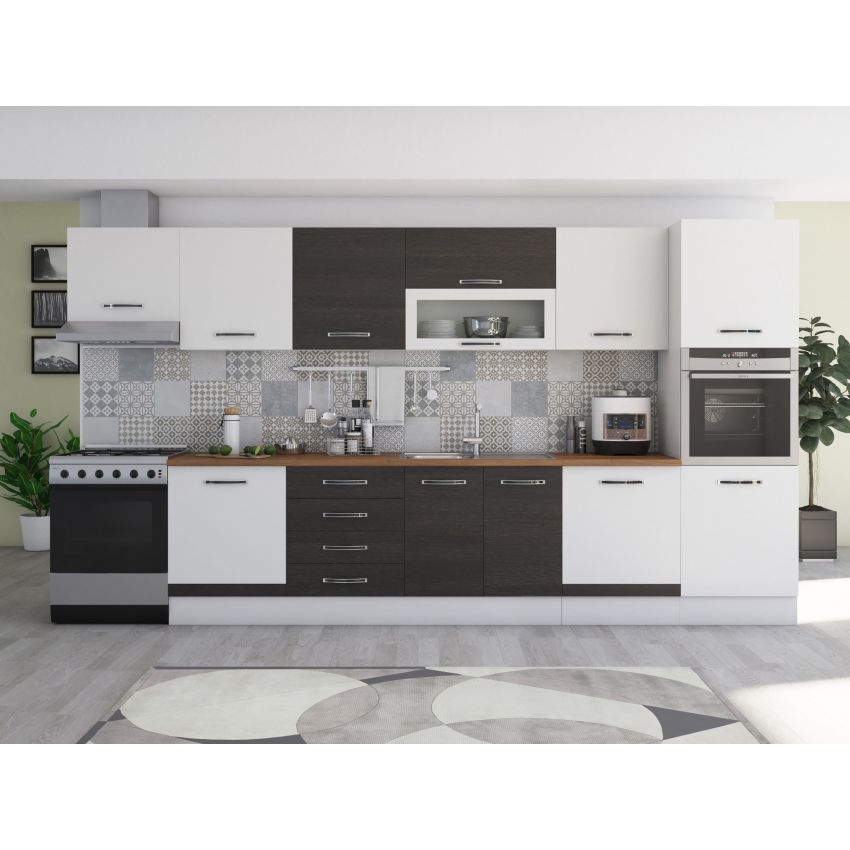 Bucatarie Alfa 380, wenge/alb, blat termic nuc, corp hota, soldat