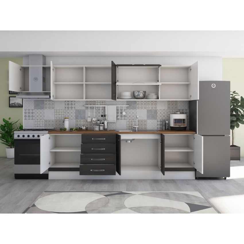 Bucatarie Alfa 320, wenge/alb, blat termic nuc, corp hota