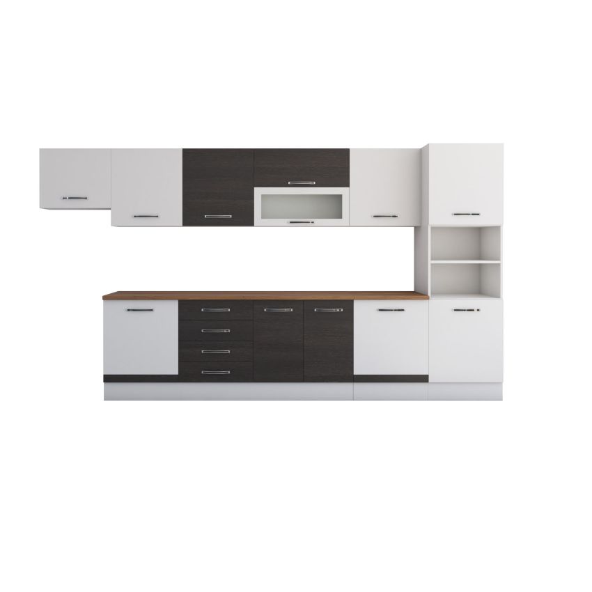 Bucatarie Alfa 380, wenge/alb, blat termic nuc, corp hota, soldat