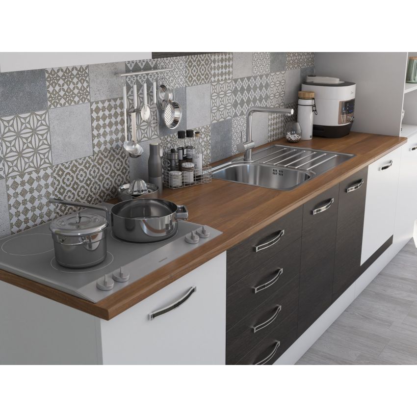 Bucatarie Alfa 320, wenge/alb, blat termic nuc, corp pentru cuptor incorporabil