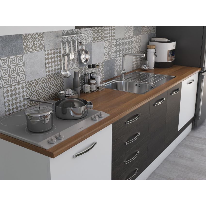 Bucatarie Alfa 260, Cu vitrina, Wenge/Alb, Blat termic nuc
