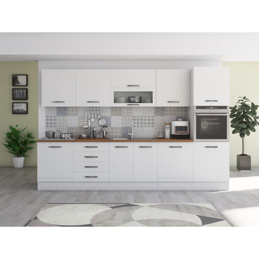 Bucatarie Alfa 320, alb, blat termic nuc, corp pentru cuptor incorporabil