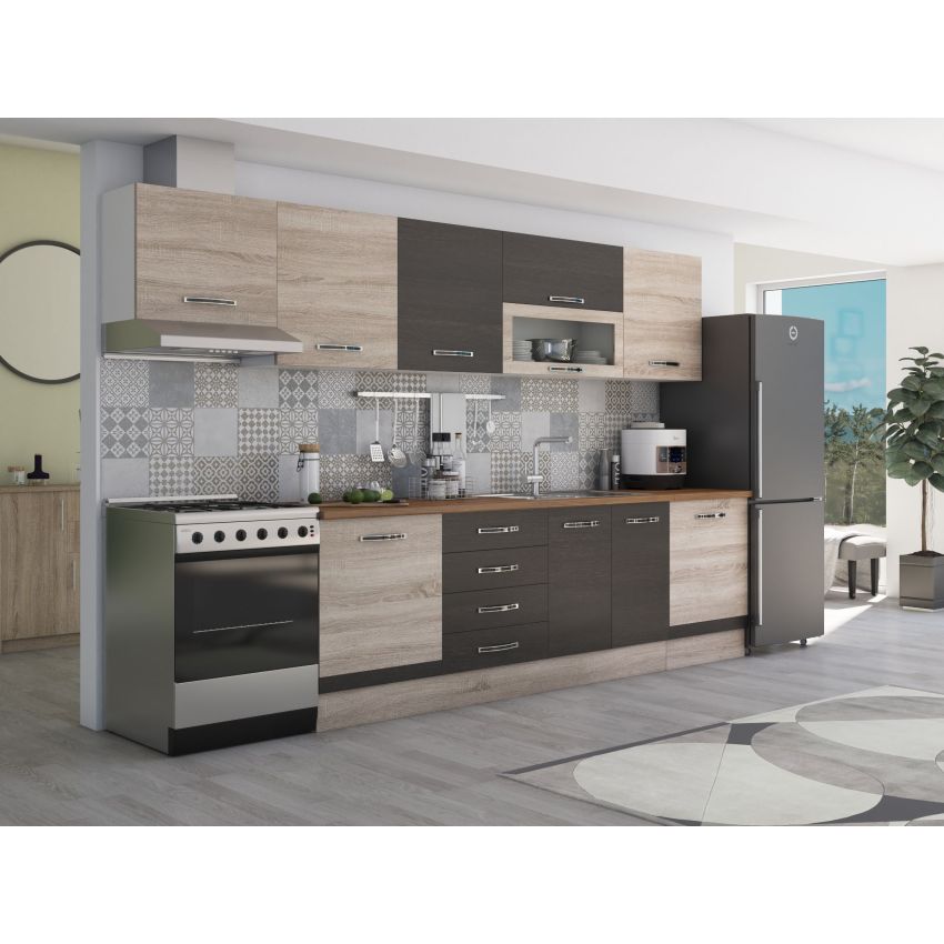 Bucatarie Alfa 320, wenge/sonoma, blat termic nuc, corp hota