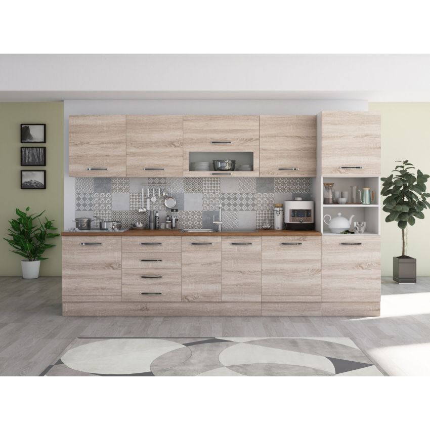 Bucatarie Alfa 320, wenge/sonoma, blat termic nuc, corp pentru cuptor incorporabil