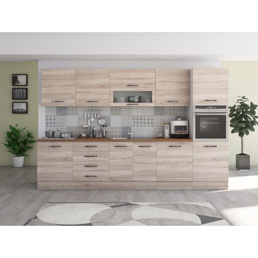 Bucatarie Alfa 320, sonoma, blat termic nuc, corp pentru cuptor incorporabil