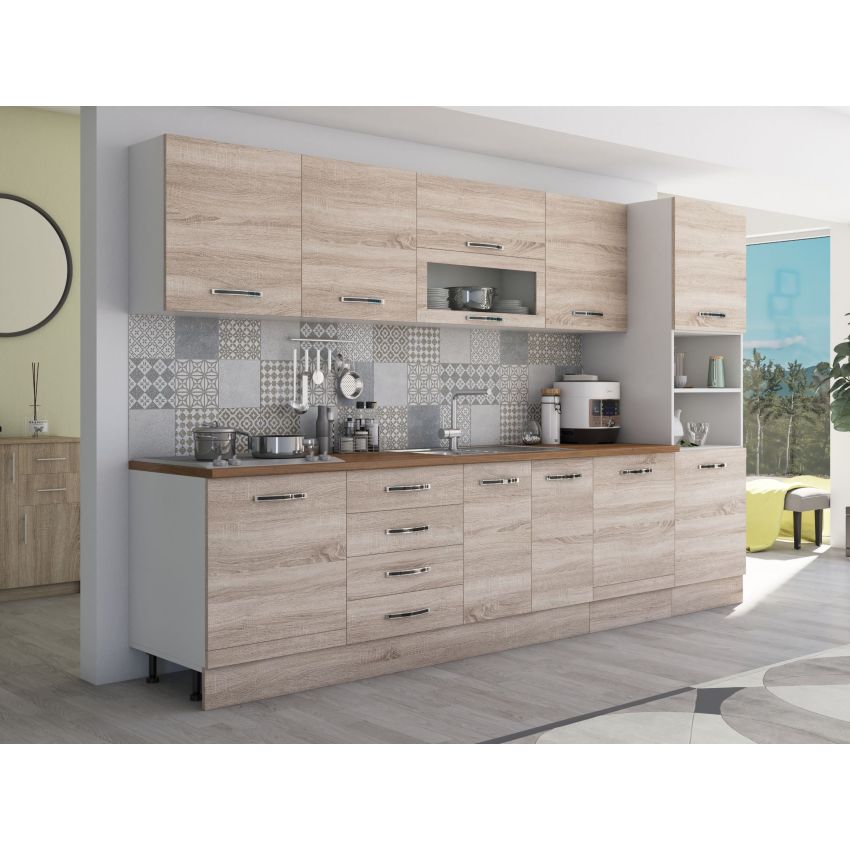 Bucatarie Alfa 320, sonoma, blat termic nuc, corp pentru cuptor incorporabil