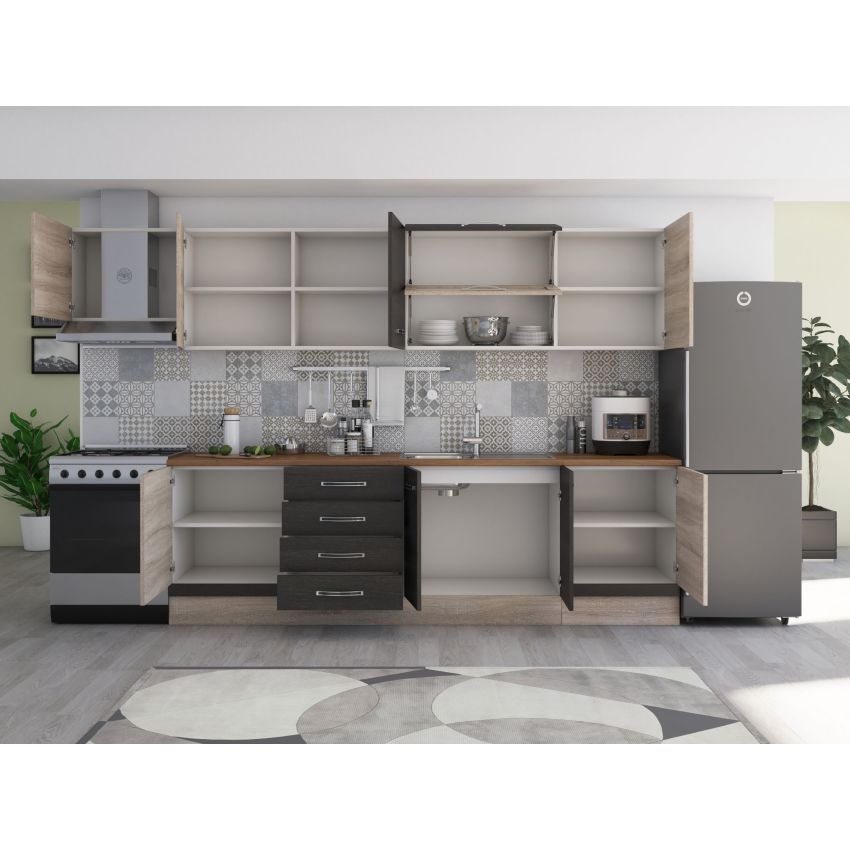 Bucatarie Alfa 320, wenge/sonoma, blat termic nuc, corp hota