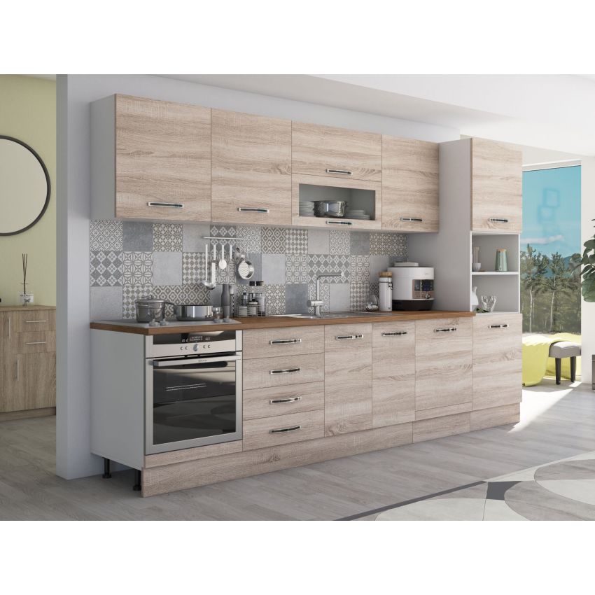 Bucatarie Alfa 320, sonoma, blat termic nuc, corp pentru cuptor incorporabil