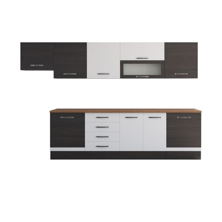 Bucatarie Alfa 320, alb/wenge, blat termic nuc, corp hota