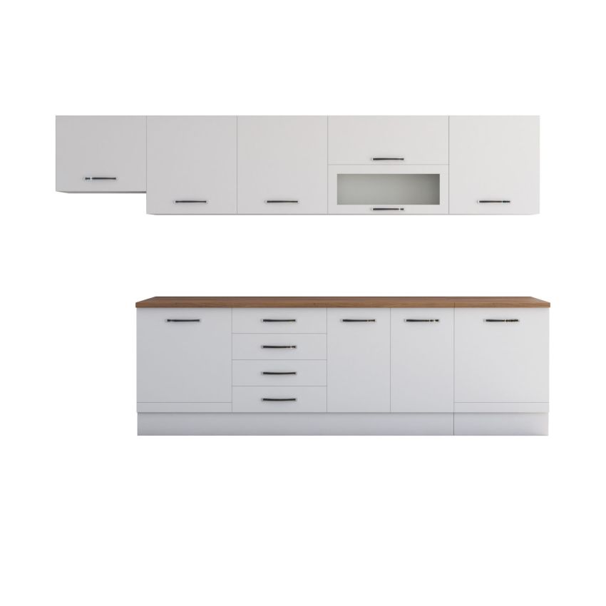 Bucatarie Alfa 320, alb, blat termic nuc, corp hota