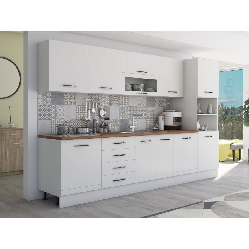 Bucatarie Alfa 320, alb, blat termic nuc, corp pentru cuptor incorporabil