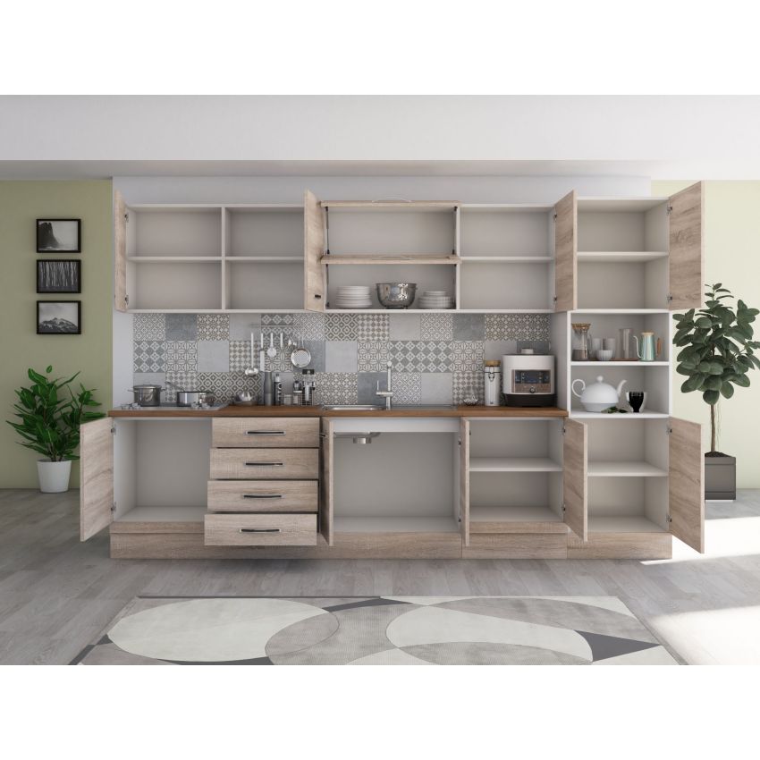 Bucatarie Alfa 320, sonoma, blat termic nuc, corp pentru cuptor incorporabil