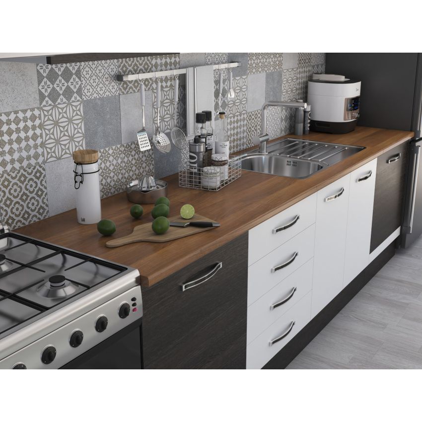 Bucatarie Alfa 320, alb/wenge, blat termic nuc, corp hota