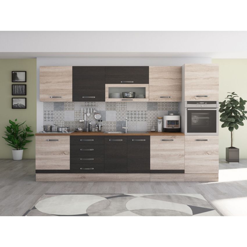 Bucatarie Alfa 320, wenge/sonoma, blat termic nuc, corp pentru cuptor incorporabil
