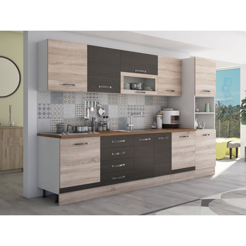 Bucatarie Alfa 320, wenge/sonoma, blat termic nuc, corp pentru cuptor incorporabil