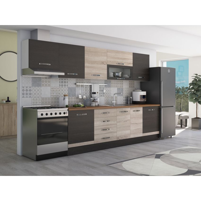 Bucatarie Alfa 320, sonoma/wenge, blat termic nuc, corp hota