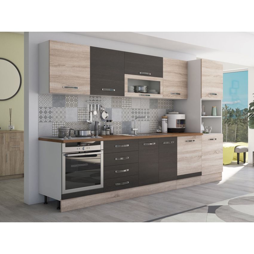 Bucatarie Alfa 320, wenge/sonoma, blat termic nuc, corp pentru cuptor incorporabil