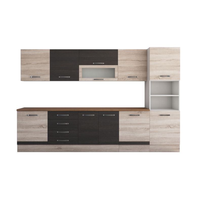 Bucatarie Alfa 320, wenge/sonoma, blat termic nuc, corp pentru cuptor incorporabil