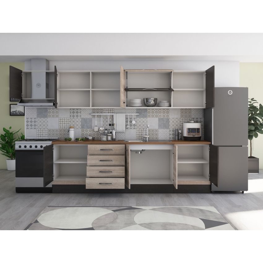 Bucatarie Alfa 320, sonoma/wenge, blat termic nuc, corp hota