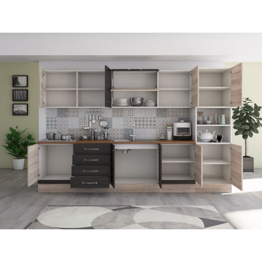 Bucatarie Alfa 320, wenge/sonoma, blat termic nuc, corp pentru cuptor incorporabil