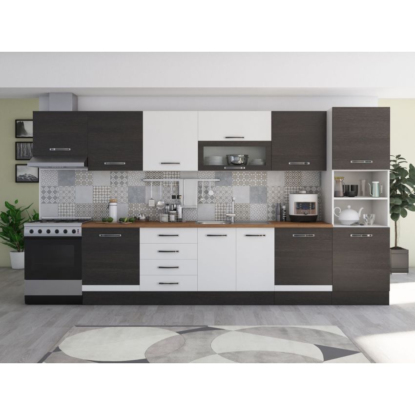 Bucatarie Alfa 380, alb, blat termic nuc, corp hota, soldat